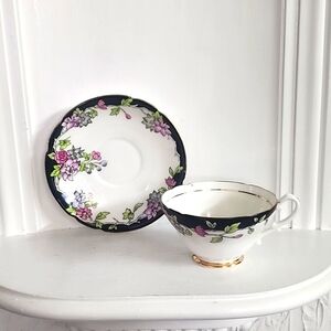 Vintage teacup and saucer Stanley bone china brown wide mouth pedestal cup